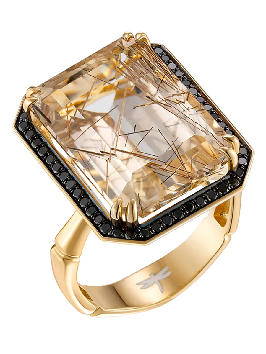 Кольцо с бриллиантами и кварцем волосатиком