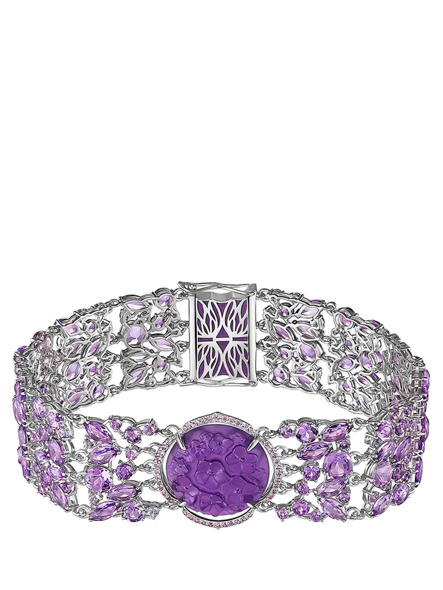 Браслет с розовыми сапфирами и аметистами