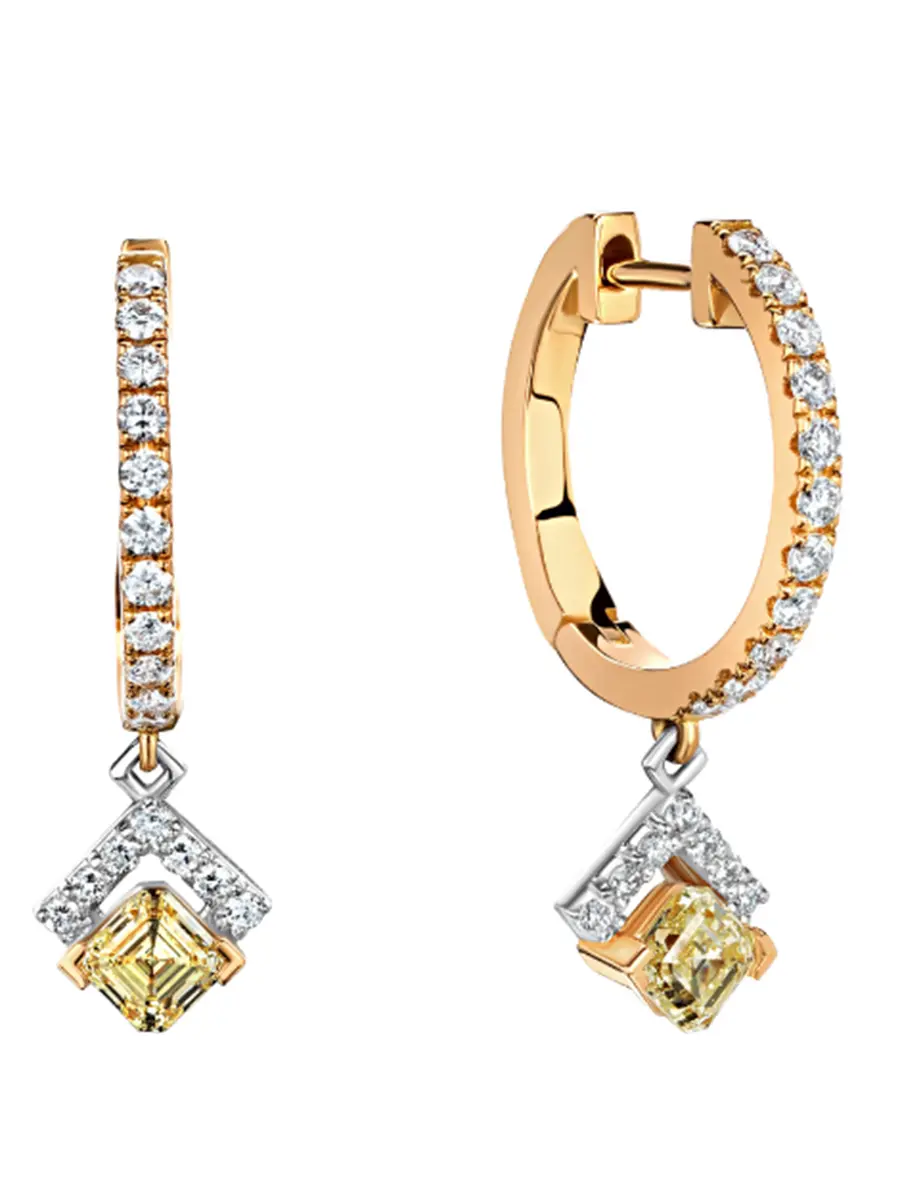 Серьги из желтого и белого золота с бесцветными и желтым бриллиантами Le Rhombe