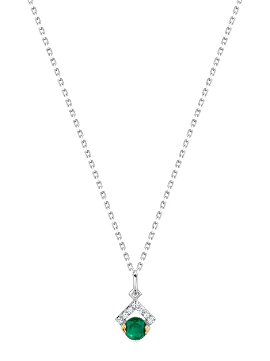 Колье из белого золота с бесцветными бриллиантами и изумрудом Le Rhombe