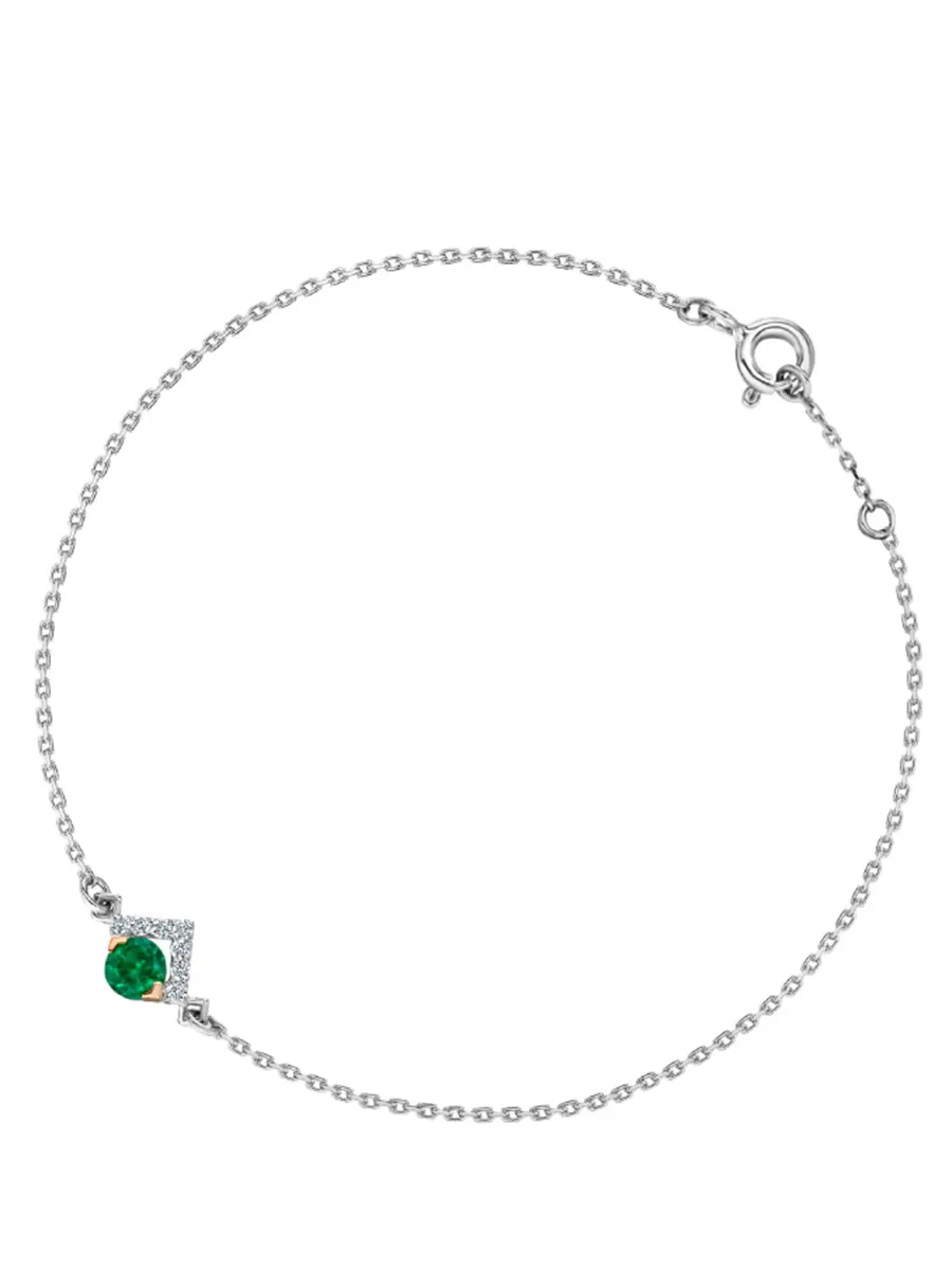 Браслет из белого золота с бесцветными бриллиантами и изумрудом Le Rhombe