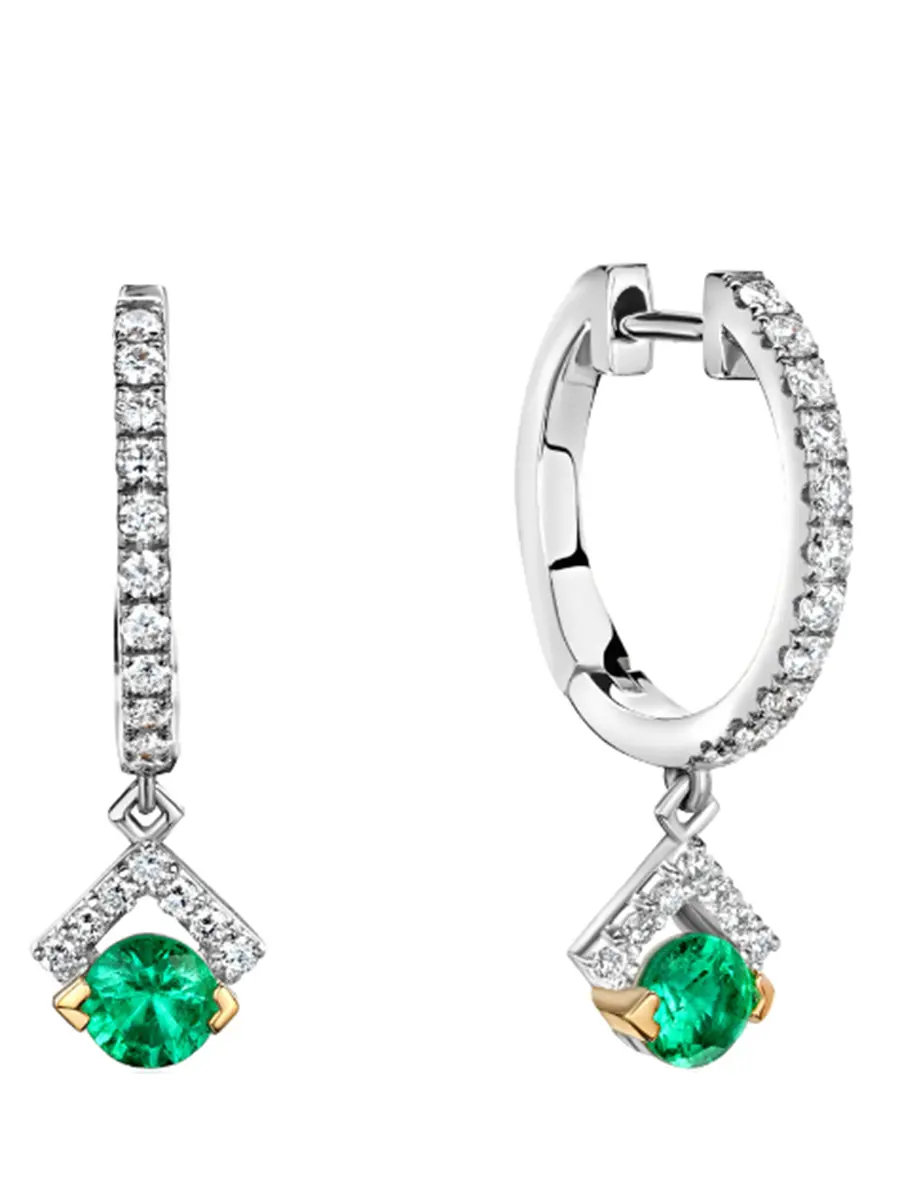 Серьги из белого золота с бесцветными бриллиантами и изумрудами Le Rhombe