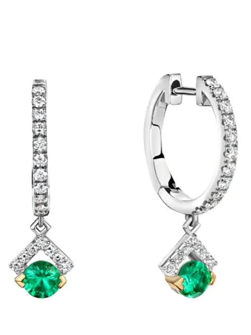 Серьги из белого золота с бесцветными бриллиантами и изумрудами Le Rhombe ALINA ISSA