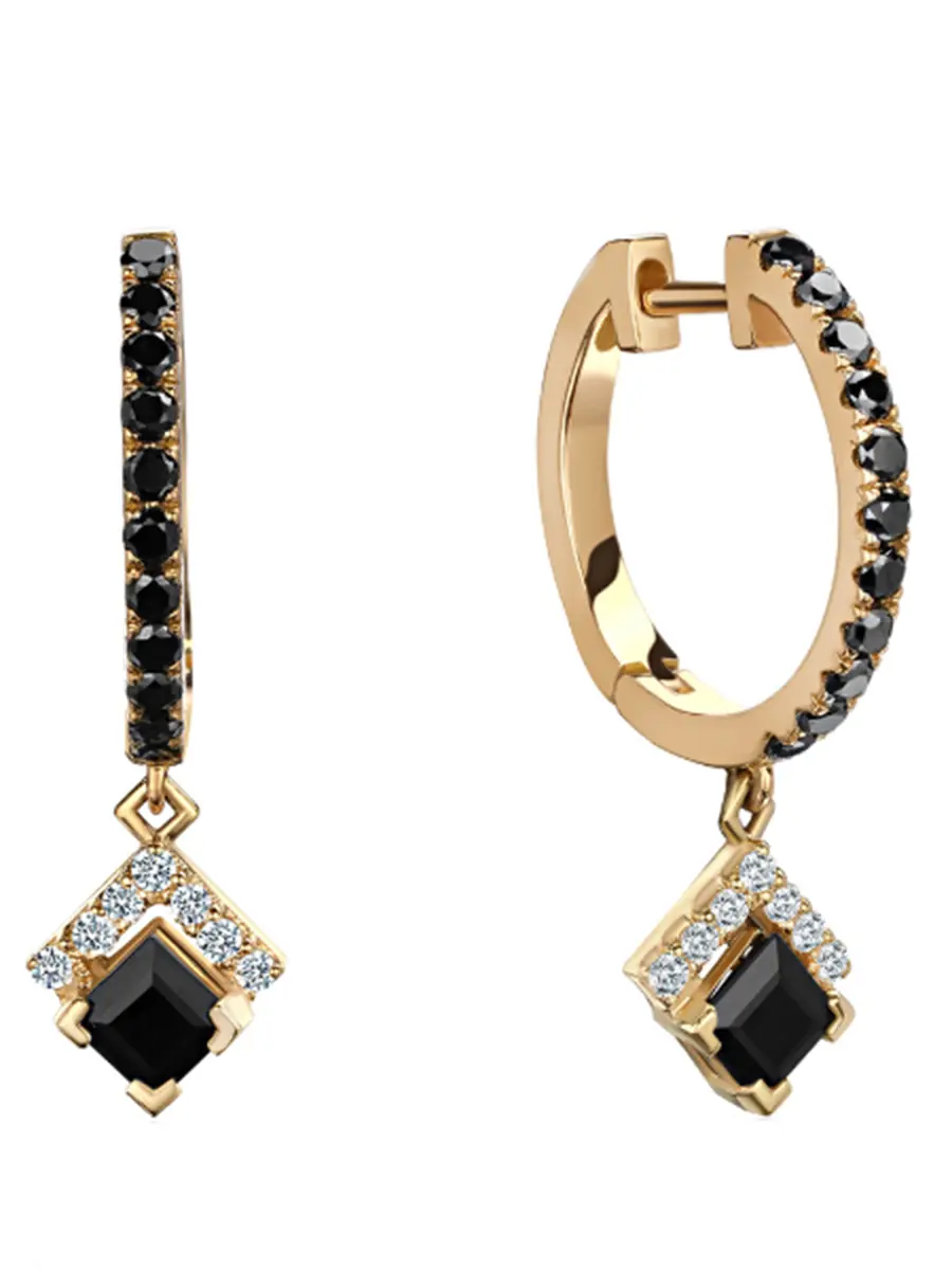Серьги из желтого золота с бесцветными и черными бриллиантами и черными сапфирами Le Rhombe