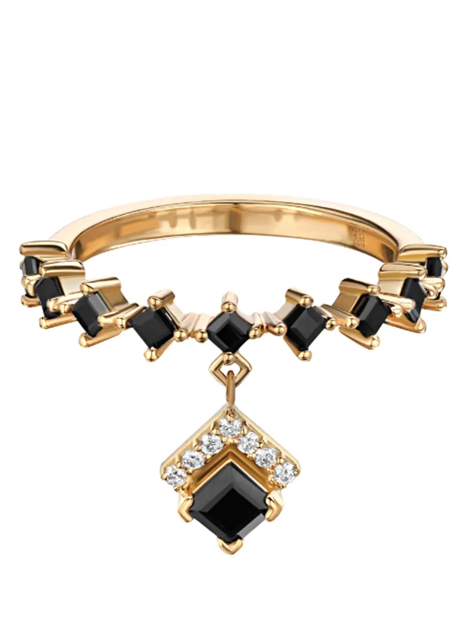 Кольцо из золота с бесцветными бриллиантами и черными сапфирами Le Rhombe