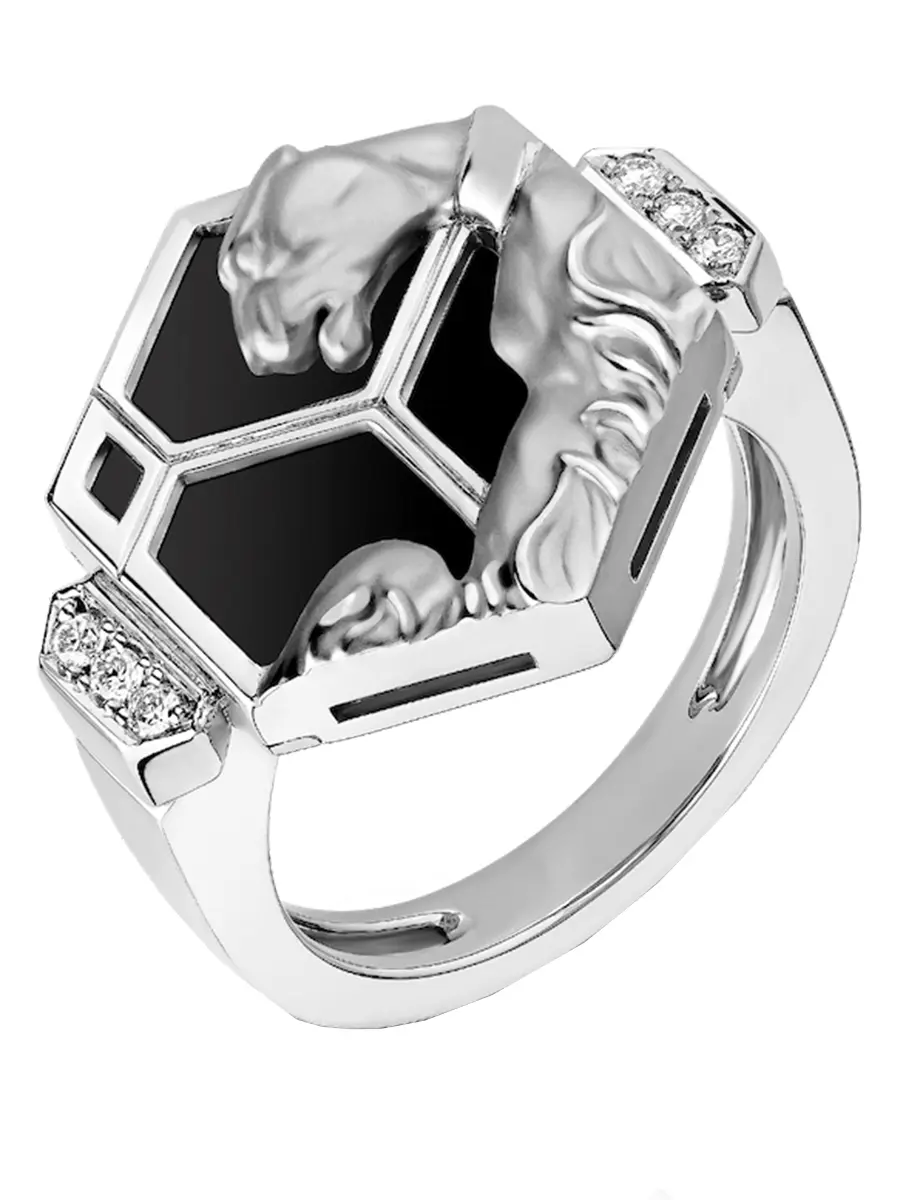 Кольцо из белого золота с бриллиантами и ониксом