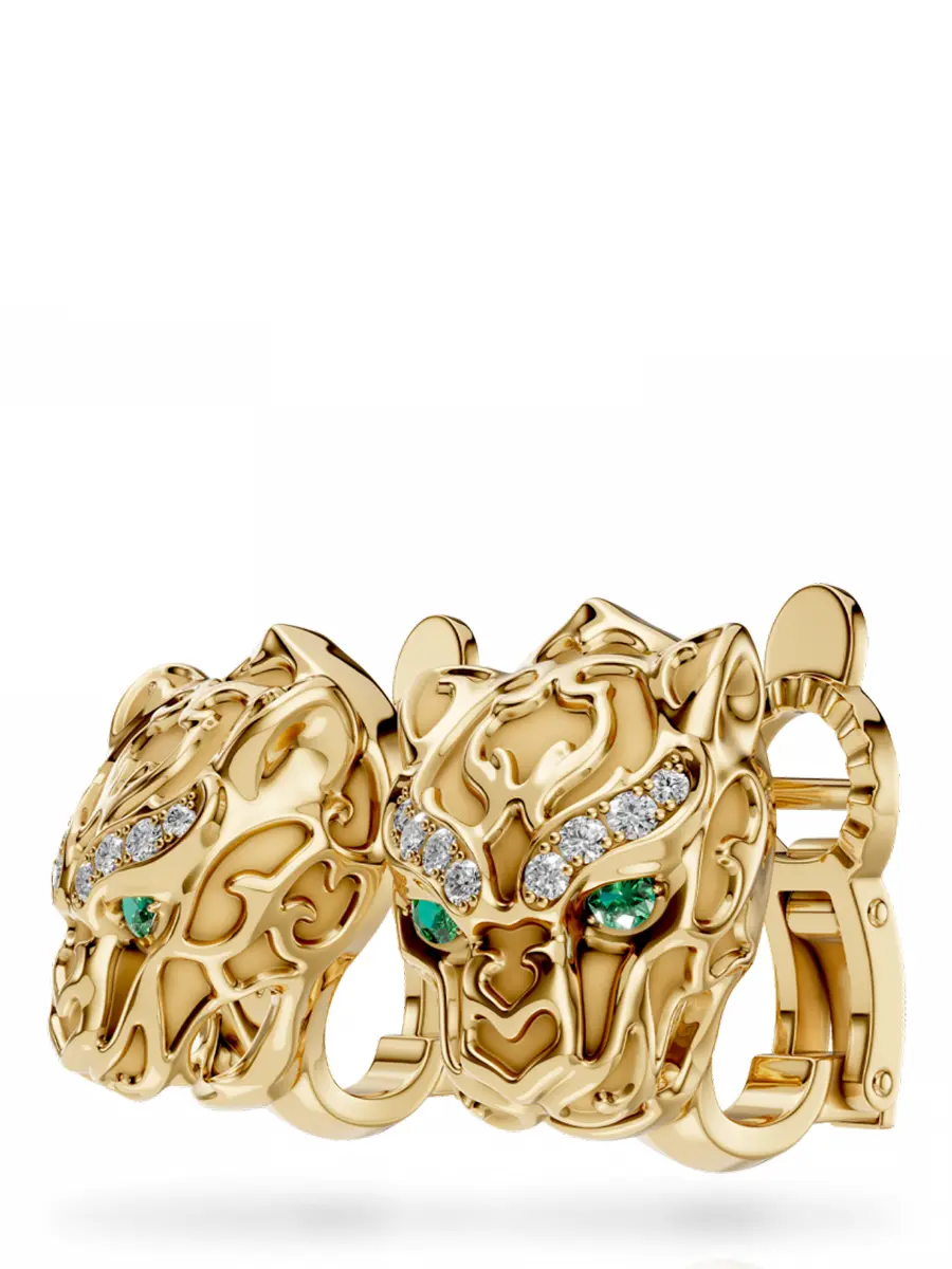 Серьги из желтого золота с бриллиантами и изумрудами