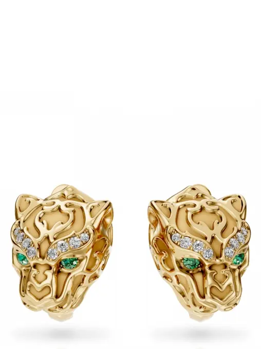 Серьги из желтого золота с бриллиантами и изумрудами CARRERA Y CARRERA