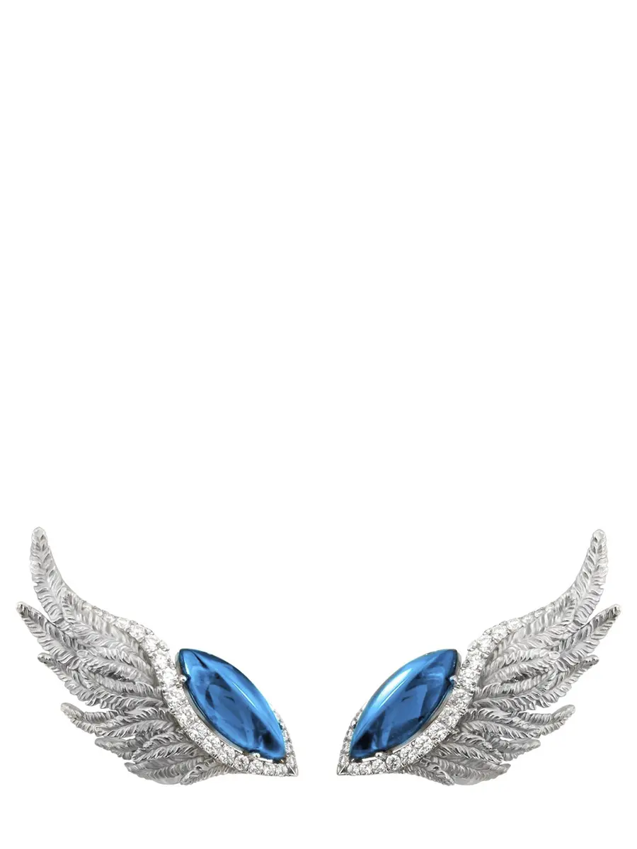 Серьги из белого золота с бриллиантами и топазами