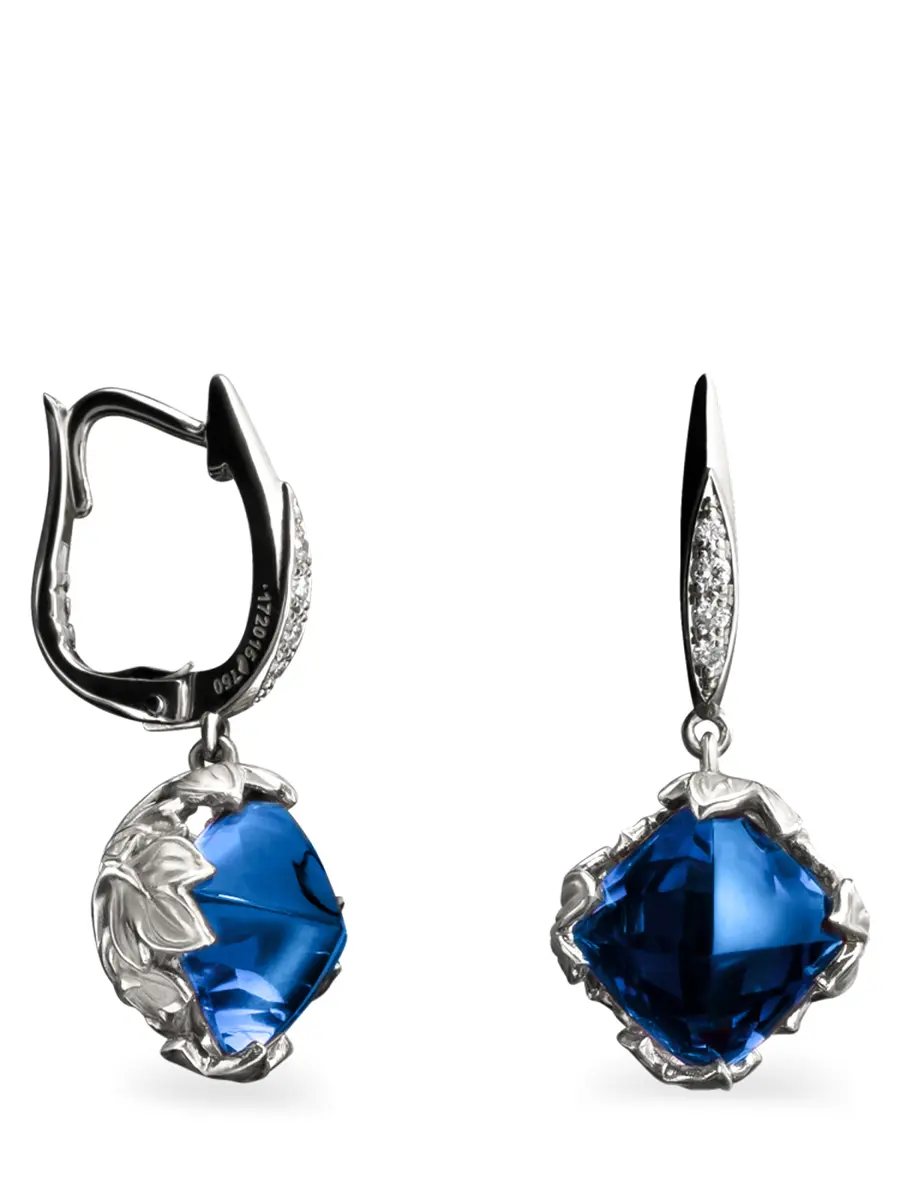 Серьги из белого золота с бриллиантами и топазами