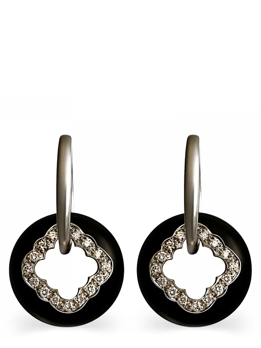 Серьги из белого золота с бриллиантами и ониксом