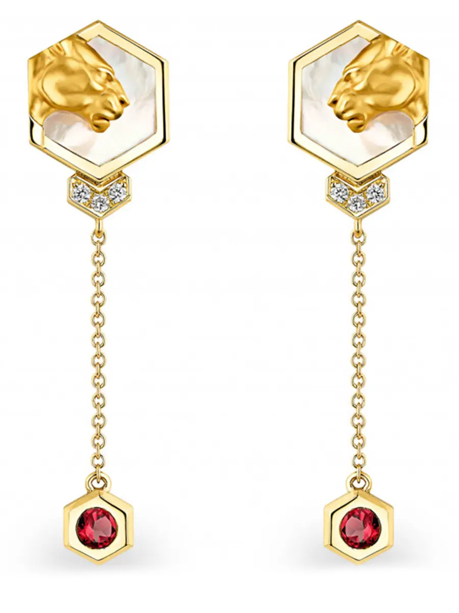 Серьги золотые с рубеллитом