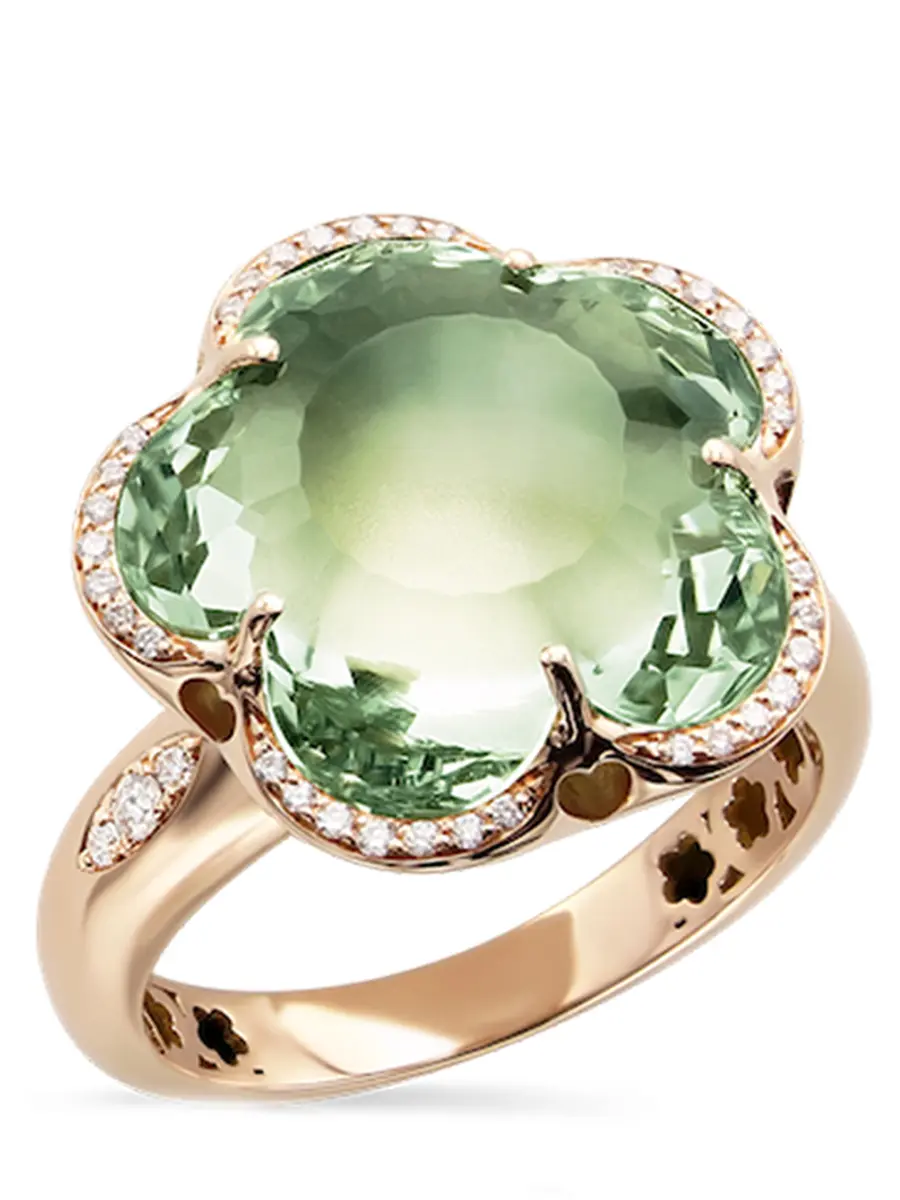 Кольцо золотое с бриллиантами и празиолитом