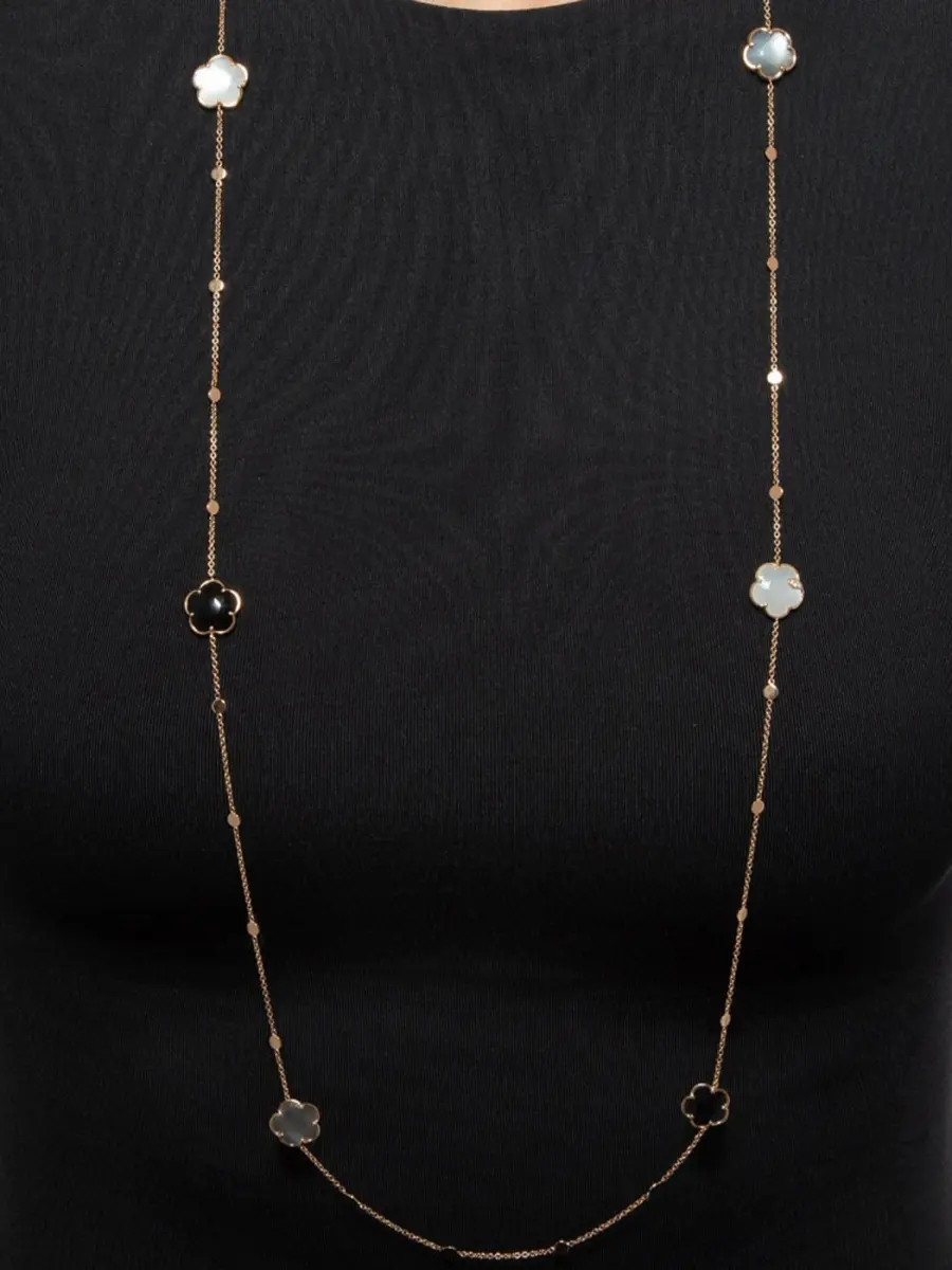 Колье золотое с ониксом, бриллиантом и лунным камнем