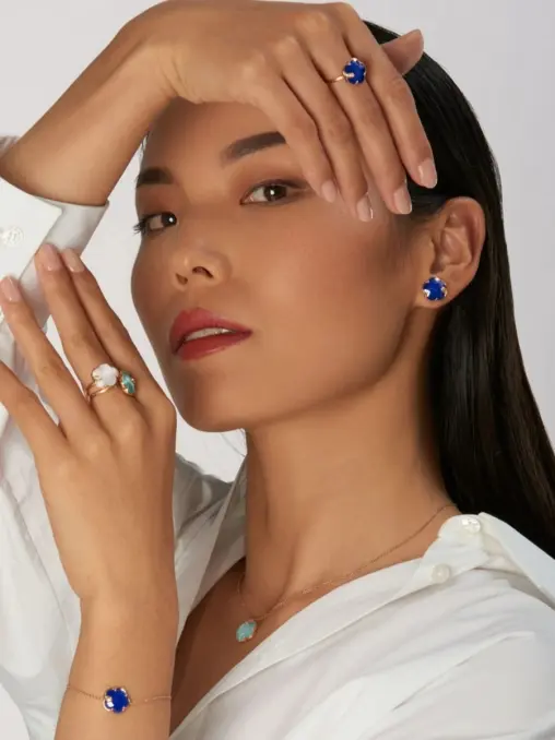 Серьги золотые с бриллианатами, агатом и лазуритом PASQUALE BRUNI