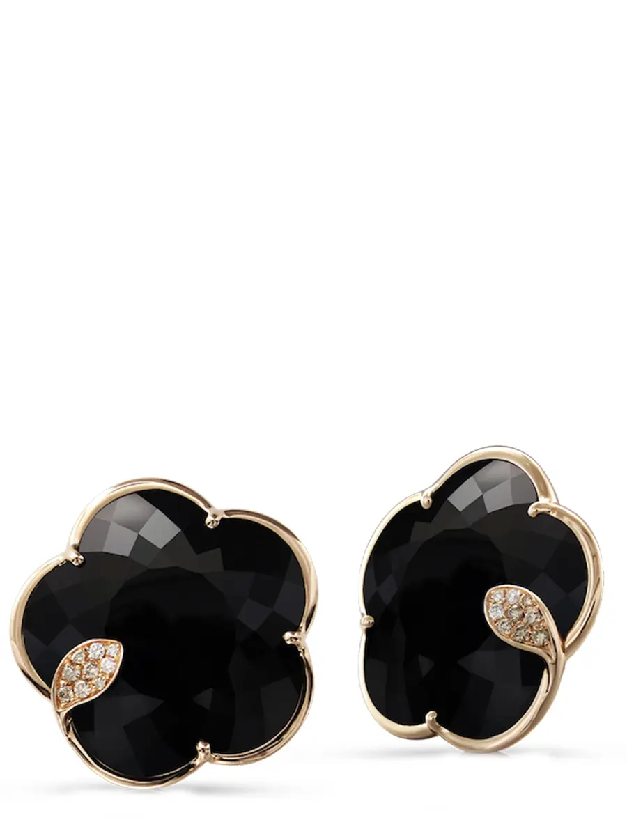 Серьги золотые с бриллианатами и ониксом
