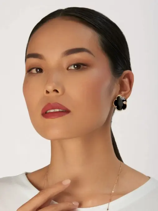 Серьги золотые с бриллианатами и ониксом PASQUALE BRUNI