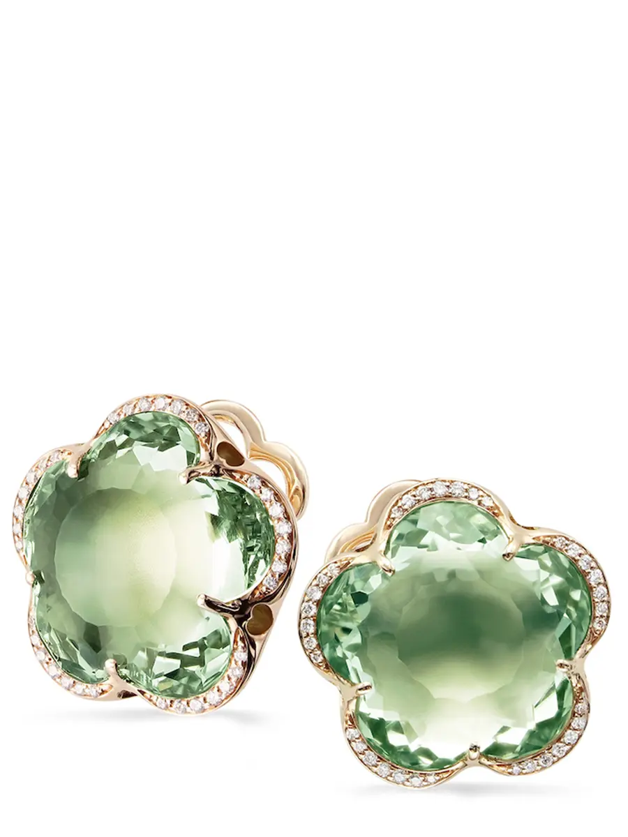 Серьги золотые с бриллиантами и празиолитом