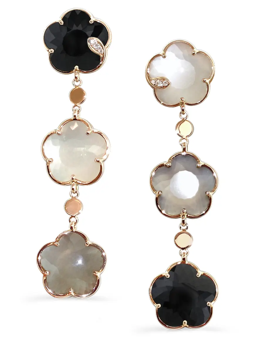 Серьги золотые с бриллиантами, лунным камнем и ониксом