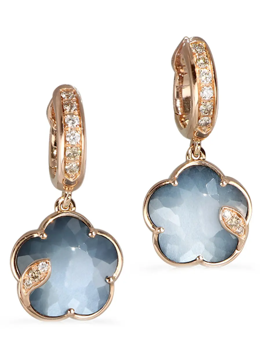 Серьги золотые с бриллиантами, ониксом и перламутром