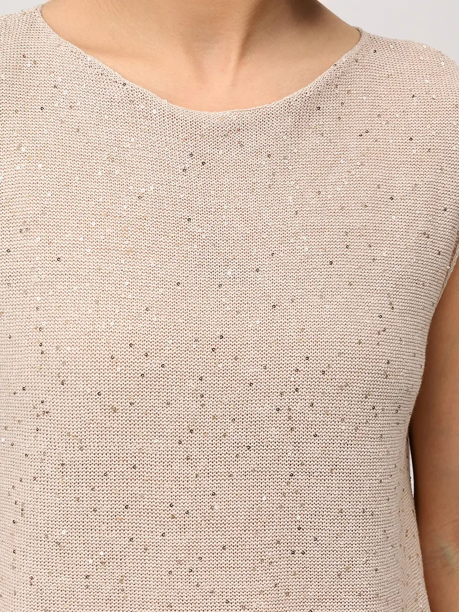 Топ изо льна и хлопка с пайетками