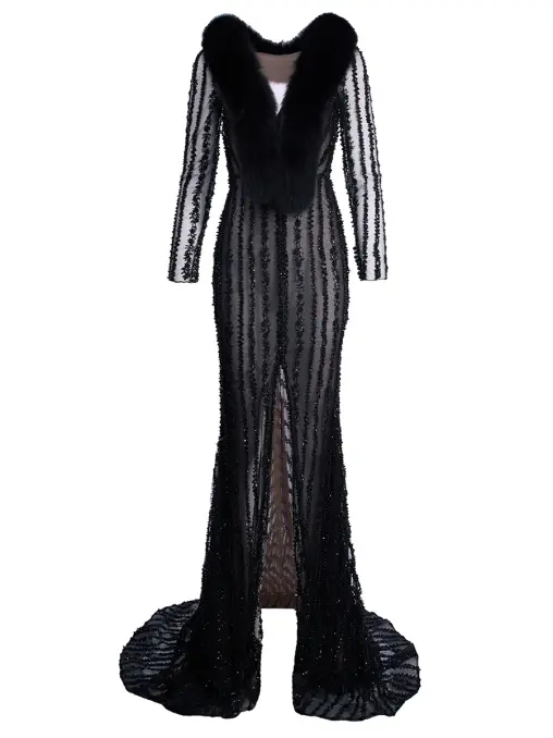 Платье расшитое с меховым воротником SPERANZA COUTURE