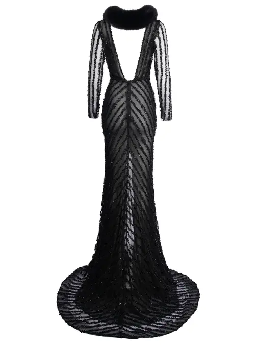 Платье расшитое с меховым воротником SPERANZA COUTURE