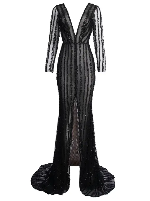 Платье расшитое с меховым воротником SPERANZA COUTURE
