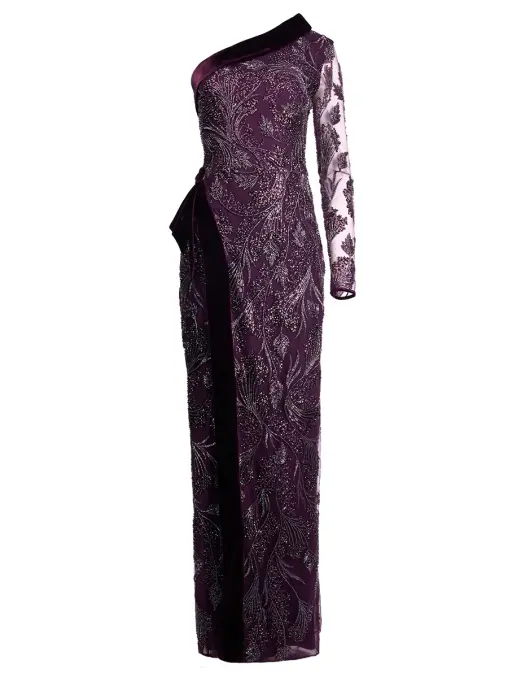 Платье на одно плечо с бархатной отделкой SPERANZA COUTURE