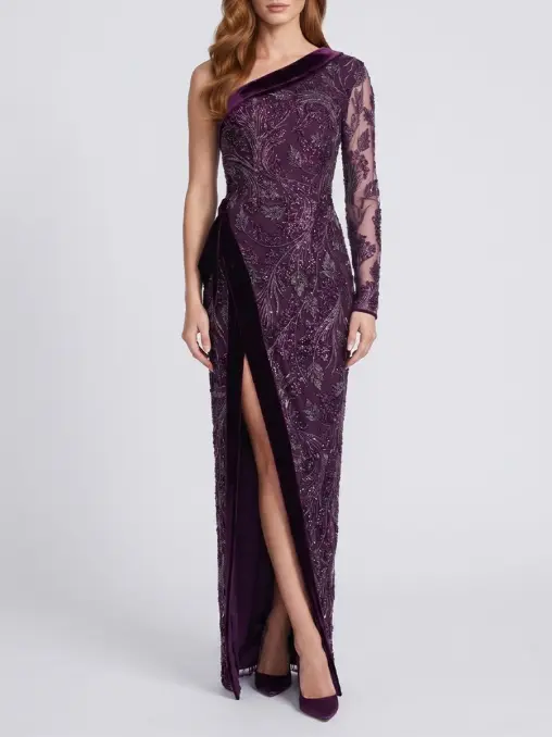 Платье на одно плечо с бархатной отделкой SPERANZA COUTURE