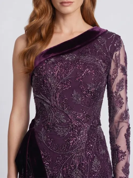 Платье на одно плечо с бархатной отделкой SPERANZA COUTURE