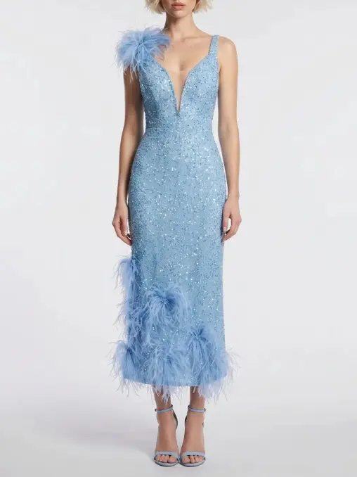Платье коктейльное с перьями SPERANZA COUTURE