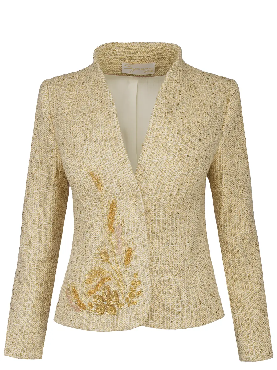 Жакет твидовый с вышивкой ручной работы