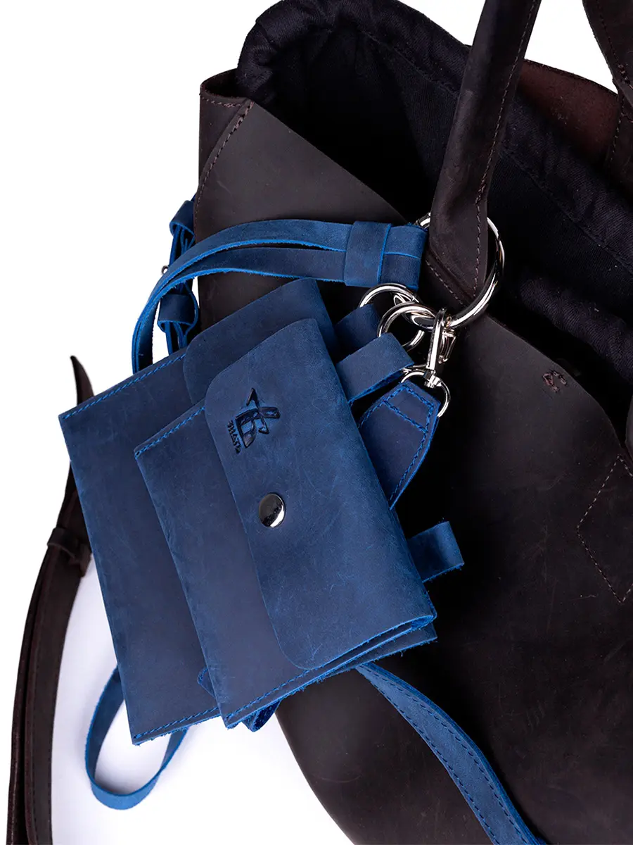 Сумка-тоут L брауни-сапфир кожаная