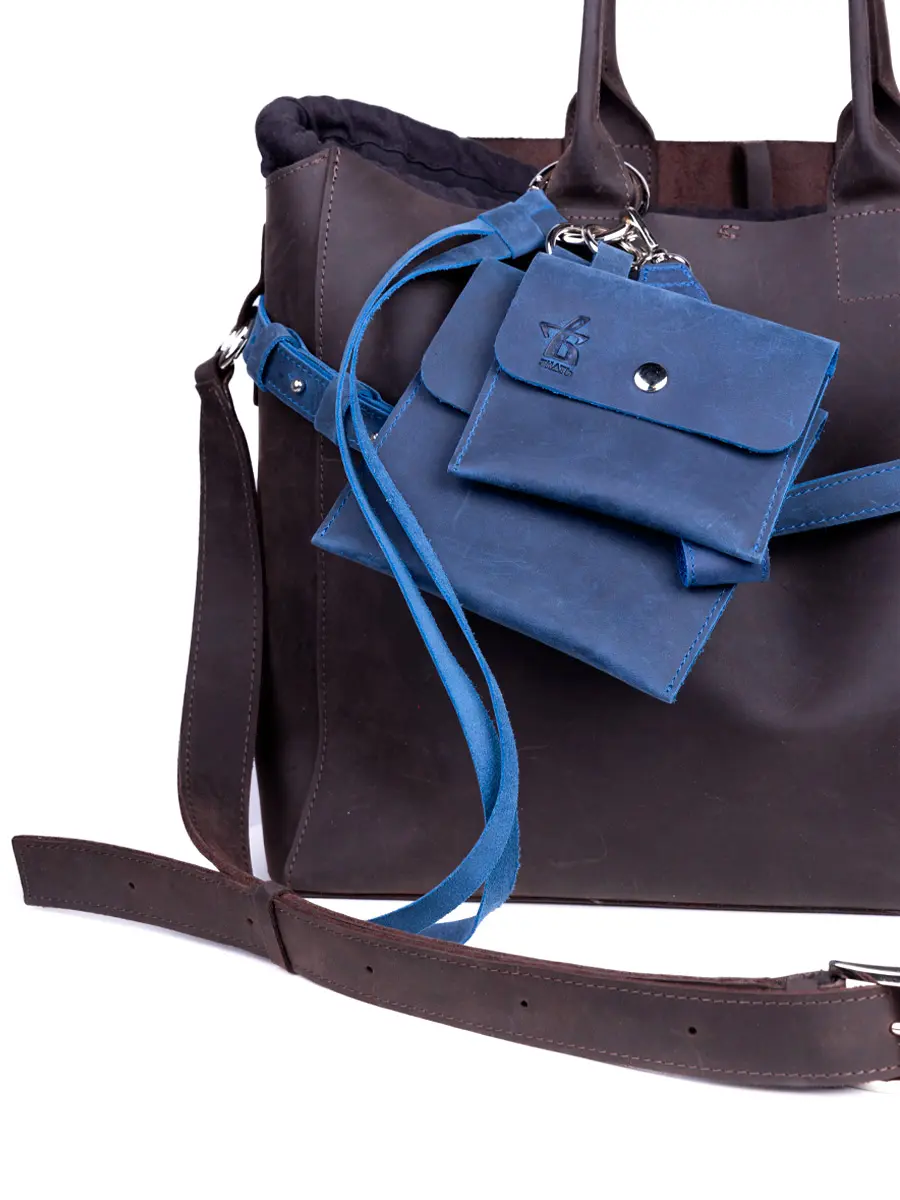 Сумка-тоут L брауни-сапфир кожаная