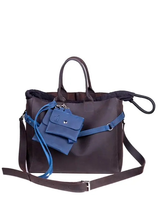Сумка-тоут L брауни-сапфир кожаная ЗНАТЬ