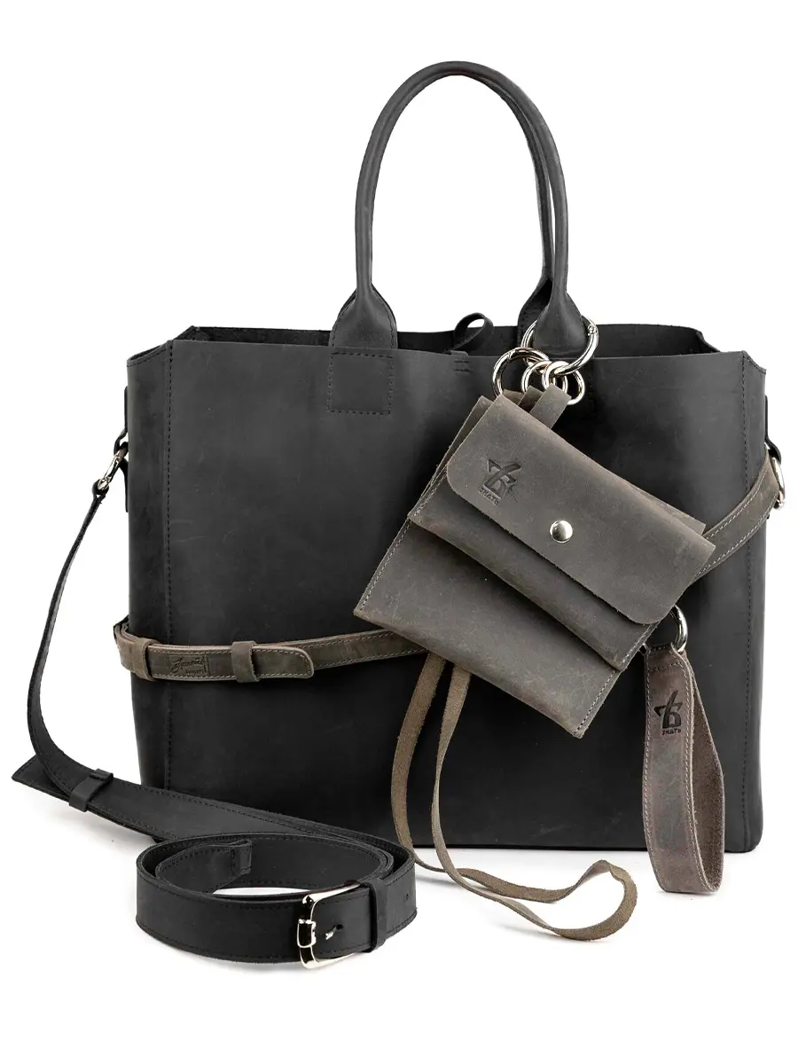 Сумка-тоут L дарк-графит кожаная