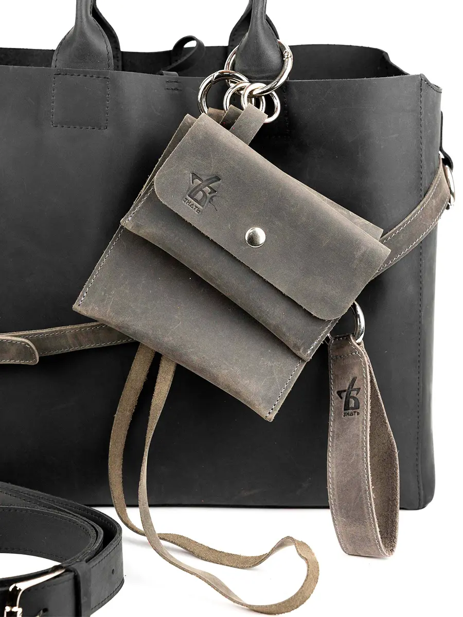 Сумка-тоут L дарк-графит кожаная