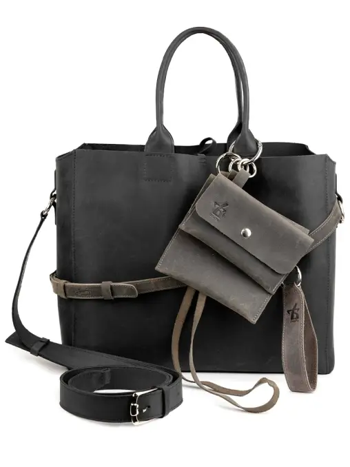 Сумка-тоут L дарк-графит кожаная ЗНАТЬ