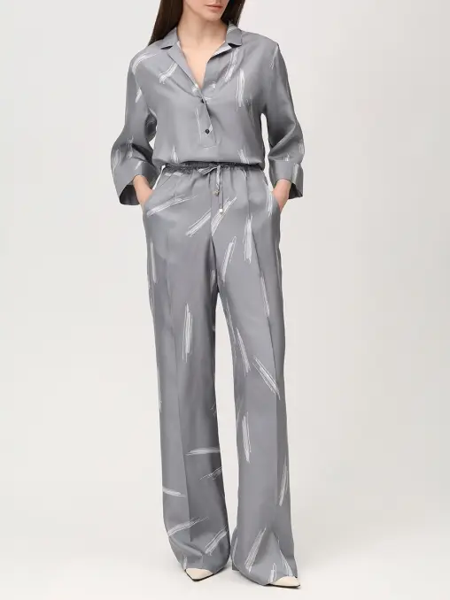 Брюки шелковые с принтом KITON