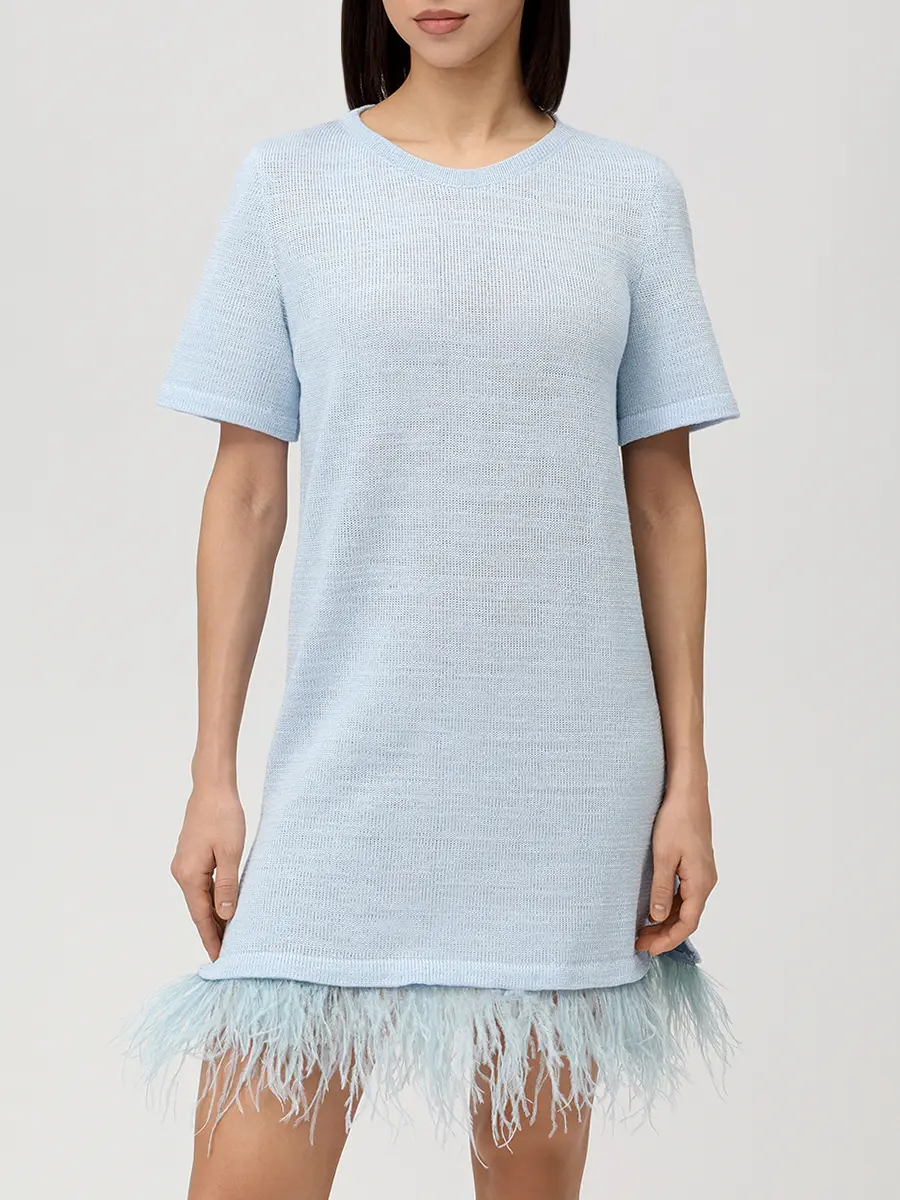 Платье-футболка мини с перьями