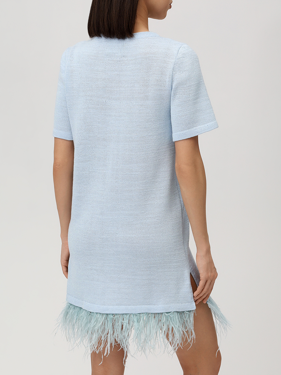 Платье-футболка мини с перьями