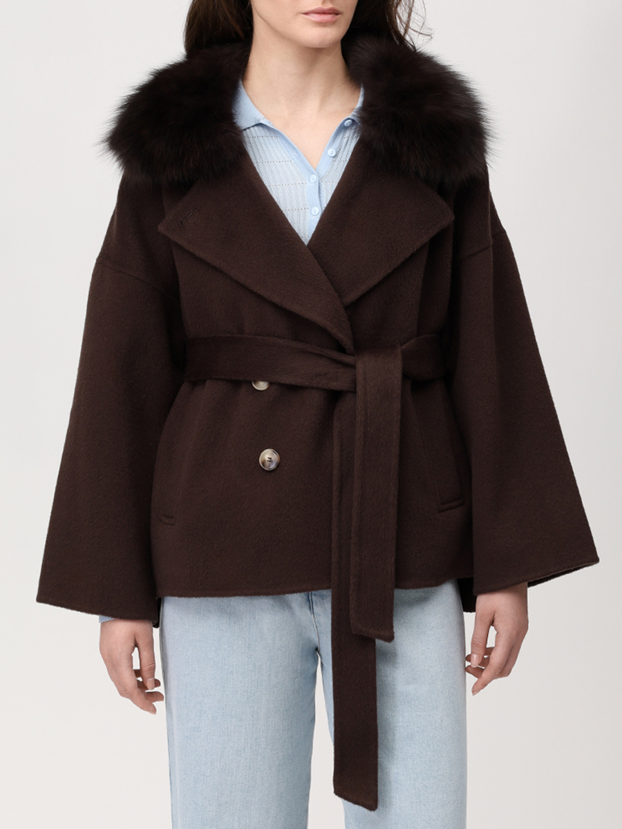 Полупальто шерстяное с мехом лисы