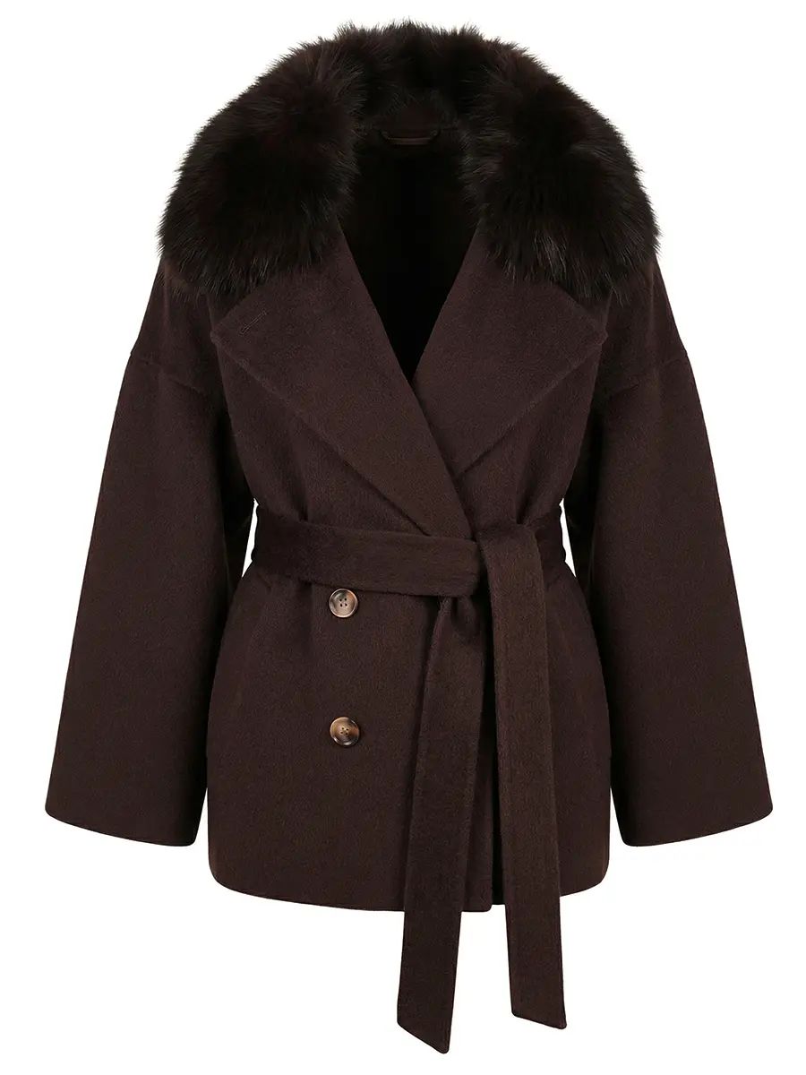 Полупальто шерстяное с мехом лисы