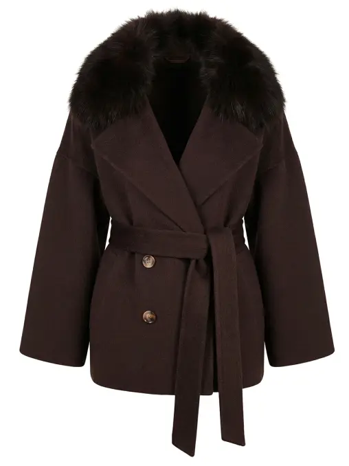 Полупальто шерстяное с мехом лисы KAPSULA