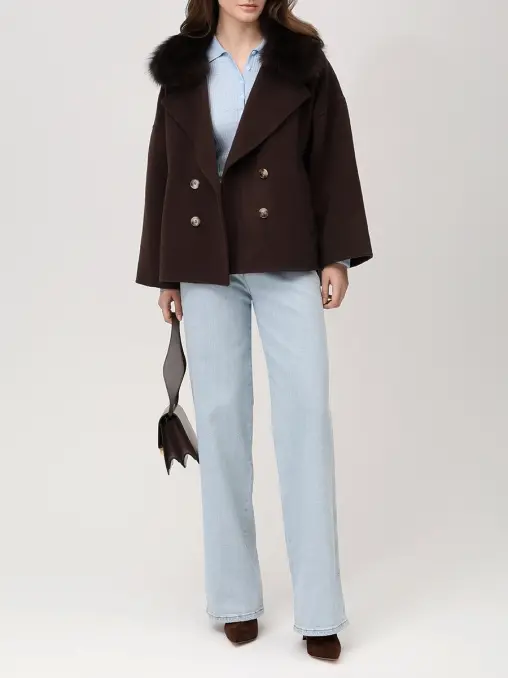 Полупальто шерстяное с мехом лисы KAPSULA