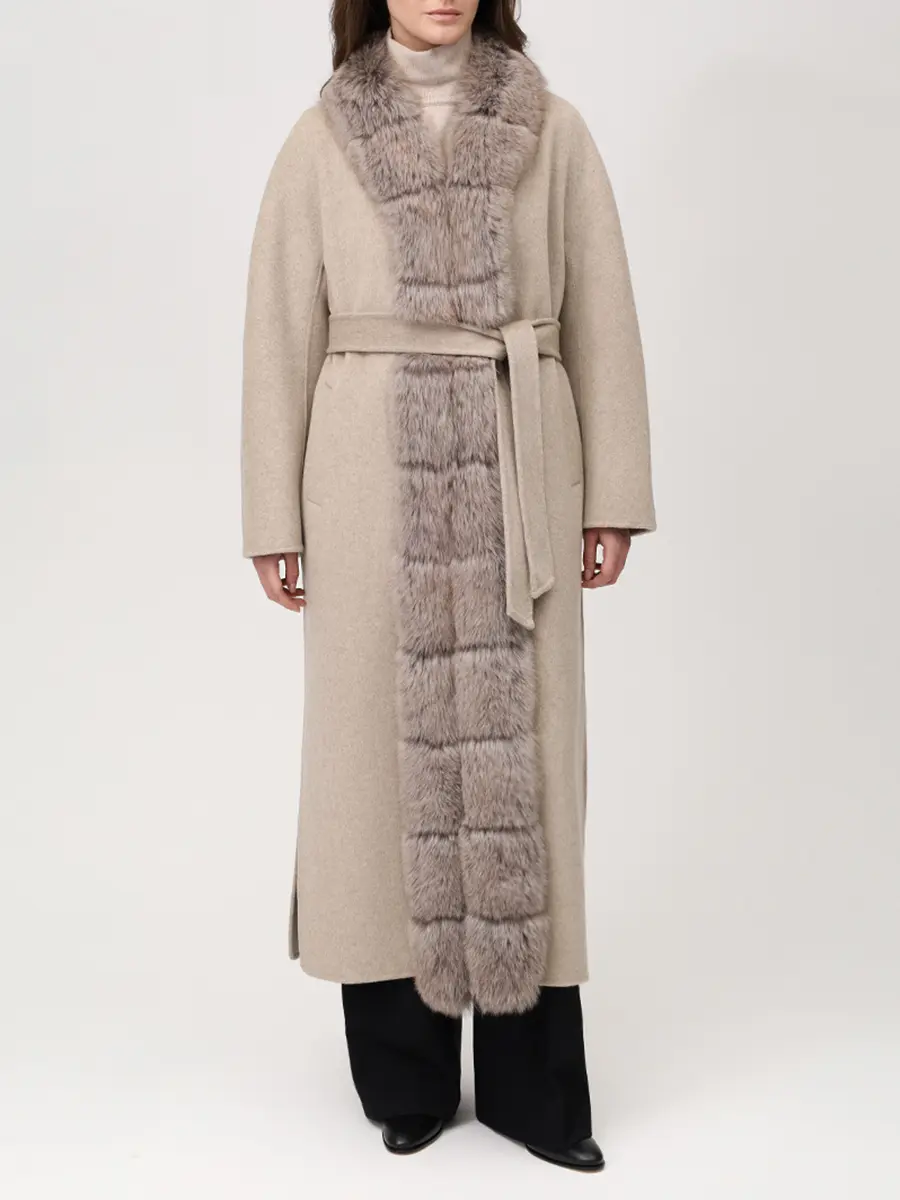 Пальто кашемировое с мехом песца
