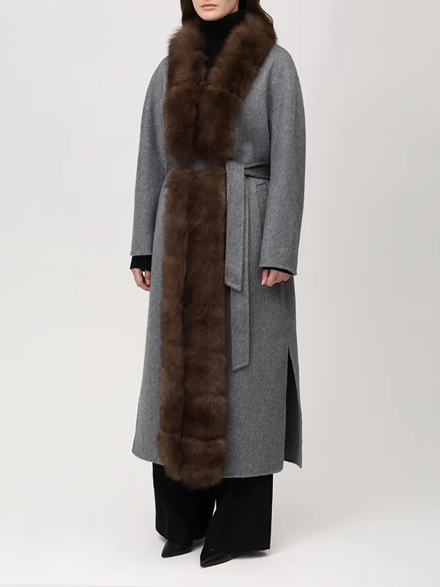 Пальто кашемировое с мехом песца