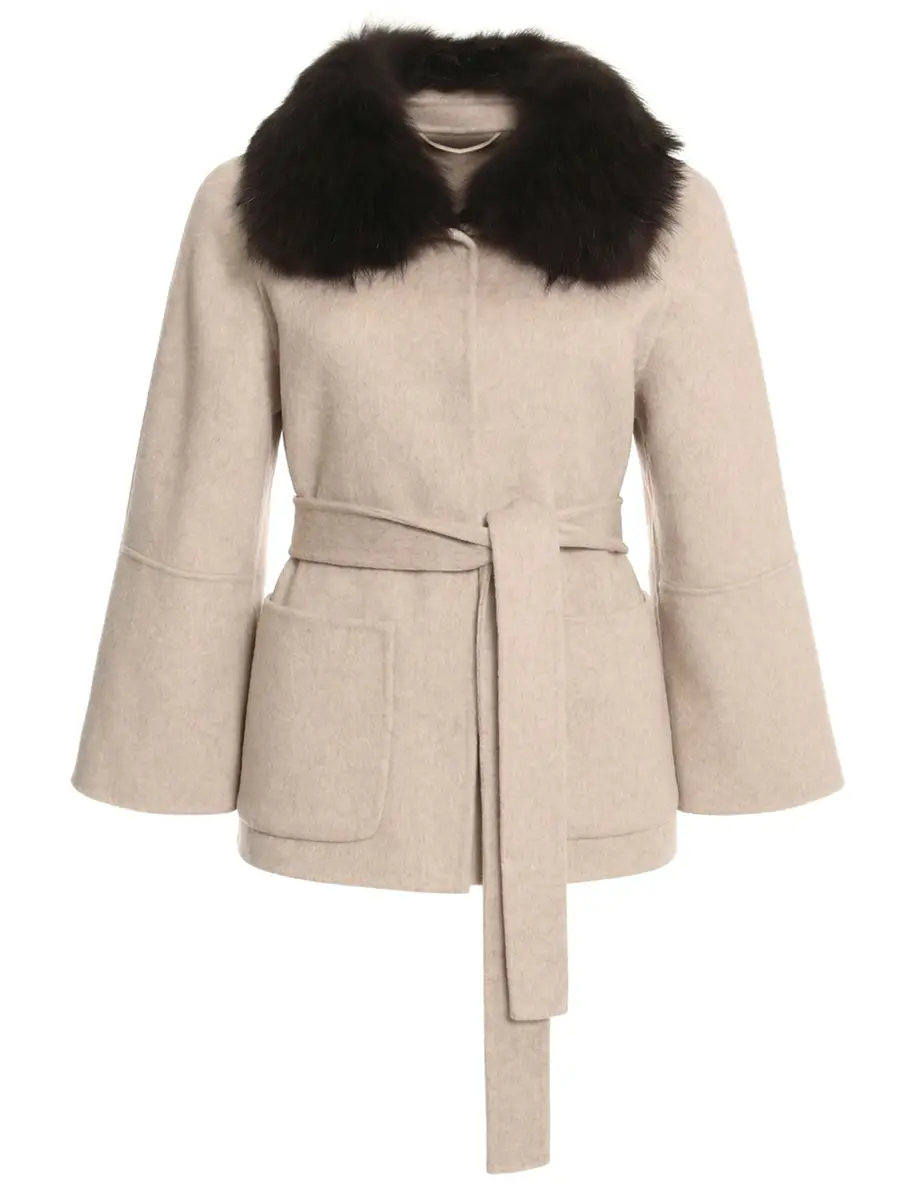 Полупальто шерстяное с мехом лисы