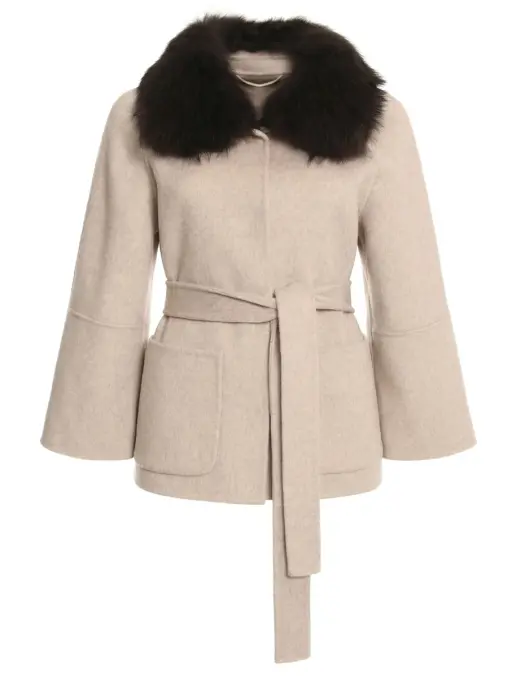 Полупальто шерстяное с мехом лисы KAPSULA